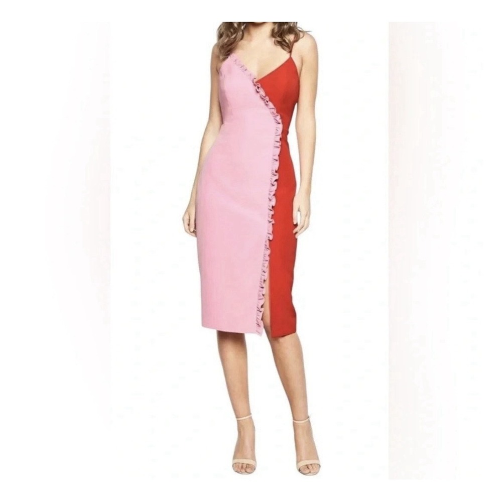 Bardot Sherbet Colorblock Ruffled Sheath Dress Pink Red Size L